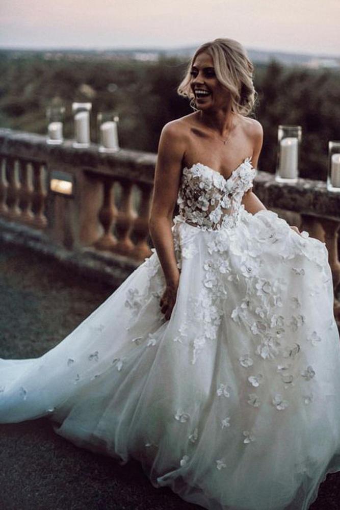 Buy Gorgeous Ball Gown Sweetheart White Tulle Strapless Lace Wedding Dress  Online – jolilis