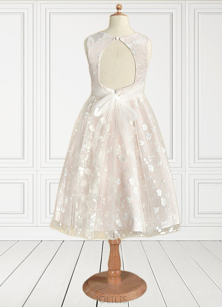 Brianna A-Line Lace Tulle Tea-Length Dress SJSP0020158