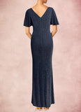 Violet Mermaid Ruched Metallic Knit Floor-Length Dress SJSP0019966