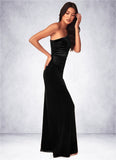 Delaney A-Line One Shoulder Velvet Floor-Length Dress SJSP0019642