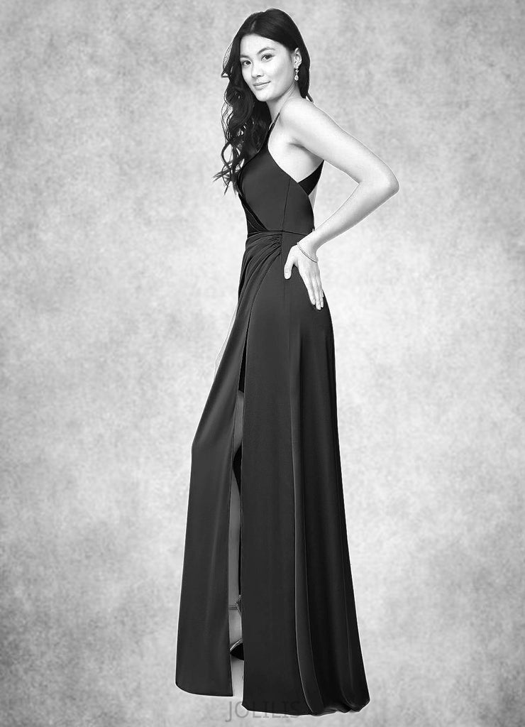 Karli Sheath Pleated Stretch Satin Floor-Length Dress SJSP0019639