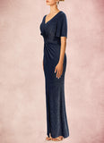 Violet Mermaid Ruched Metallic Knit Floor-Length Dress SJSP0019966
