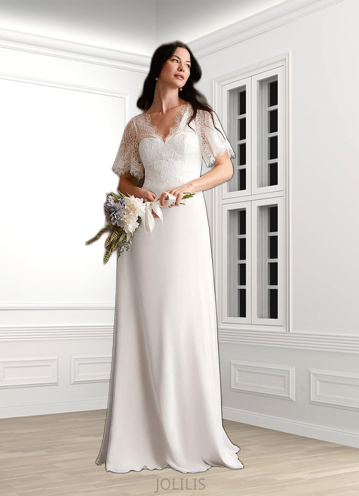 Sienna A-Line Lace Chiffon Floor-Length Dress SJSP0020061