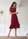 Penelope A-Line Lace Chiffon Tea-Length Dress SJSP0019960