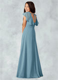 Frederica A-Line Ruched Chiffon Floor-Length Junior Bridesmaid Dress SJSP0020005