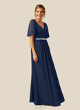 Luciana A-Line Pleated Matte Satin Floor-Length Dress SJSP0019869