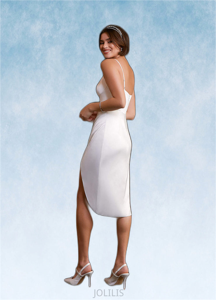 Kira Sheath Pleated Stretch Satin Knee-Length Dress SJSP0020088