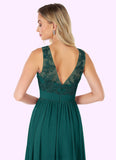 Emery A-Line Lace Chiffon Floor-Length Dress SJSP0019760