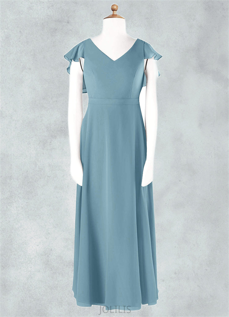 Frederica A-Line Ruched Chiffon Floor-Length Junior Bridesmaid Dress SJSP0020005