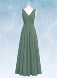 Brooke A-Line Pleated Chiffon Floor-Length Dress SJSP0019699