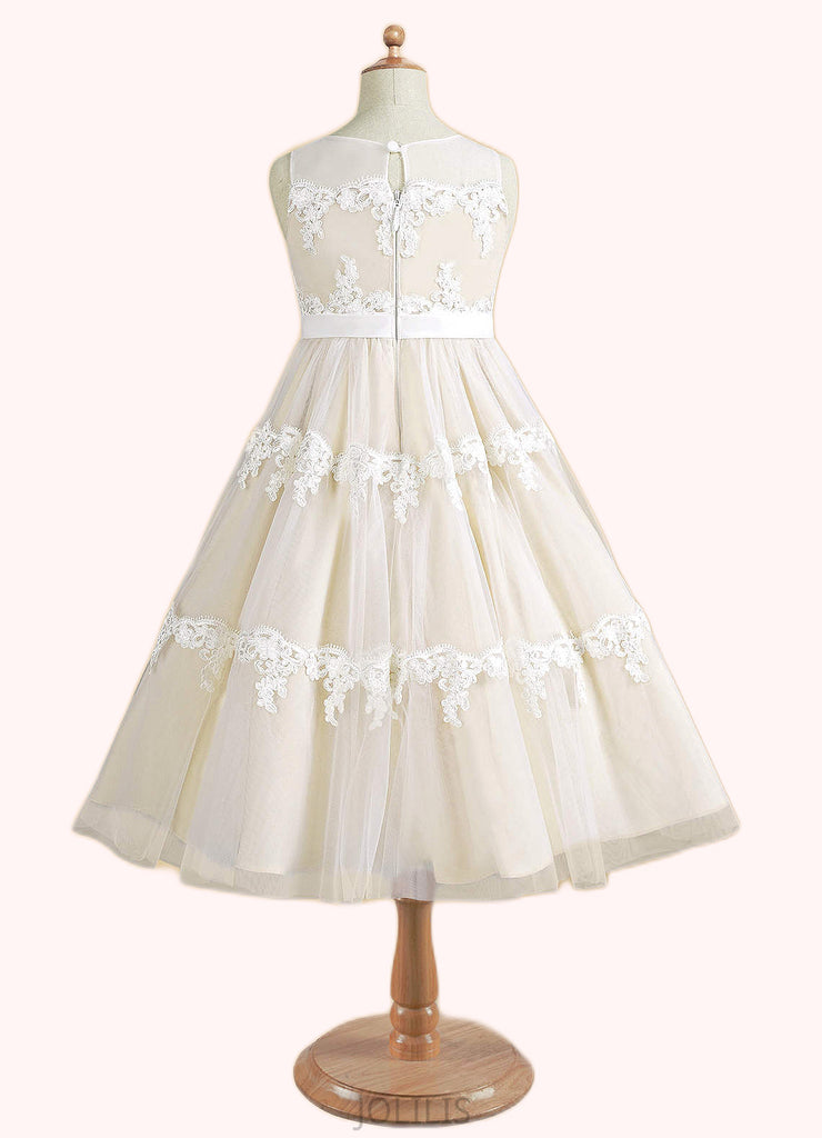 Nan A-Line Lace Tulle Tea-Length Dress SJSP0020169