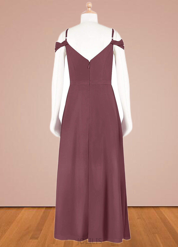 Kaitlin A-Line Off the Shoulder Chiffon Floor-Length Junior Bridesmaid Dress SJSP0020000