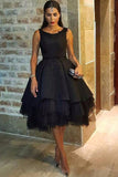 Generous Open Back Knee-Length Black Homecoming Dress with Appliques Beading JS462
