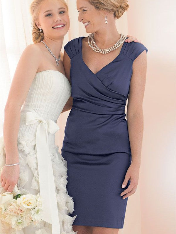 Olivia Sheath/Column Charmeuse Ruched V-neck Short Sleeves Knee-Length Mother of the Bride Dresses SJSP0020327
