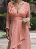 Kaitlynn A-Line/Princess Chiffon Ruffles V-neck Long Sleeves Floor-Length Mother of the Bride Dresses SJSP0020384