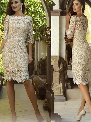 Cheyenne Sheath/Column Lace Applique Off-the-Shoulder 3/4 Sleeves Knee-Length Mother of the Bride Dresses SJSP0020398