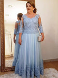 Rowan A-Line/Princess Tulle Applique Scoop 3/4 Sleeves Floor-Length Mother of the Bride Dresses SJSP0020415