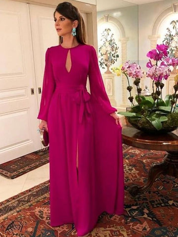 Eliza A-Line/Princess Chiffon Ruched Scoop Long Sleeves Floor-Length Mother of the Bride Dresses SJSP0020417