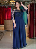 Aniya A-Line/Princess Chiffon Lace Scoop 3/4 Sleeves Floor-Length Mother of the Bride Dresses SJSP0020422