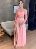 Mignon A-Line/Princess Chiffon Lace High Neck Long Sleeves Floor-Length Mother of the Bride Dresses SJSP0020425