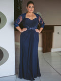 Eliana Sheath/Column Chiffon Applique Sweetheart 3/4 Sleeves Floor-Length Mother of the Bride Dresses SJSP0020443