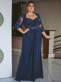 Eliana Sheath/Column Chiffon Applique Sweetheart 3/4 Sleeves Floor-Length Mother of the Bride Dresses SJSP0020443