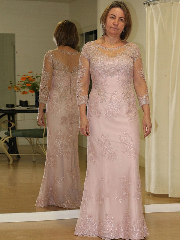 Mylee Sheath/Column Lace Applique Scoop Long Sleeves Floor-Length Plus Size Mother of the Bride Dresses SJSP0020449