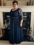 Gillian A-Line/Princess Chiffon Lace Scoop 3/4 Sleeves Floor-Length Plus Size Mother of the Bride Dresses SJSP0020453