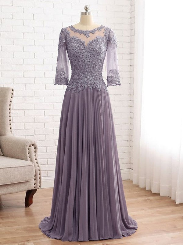 Kaylee A-Line/Princess Chiffon Lace Scoop 3/4 Sleeves Sweep/Brush Train Mother of the Bride Dresses SJSP0020455