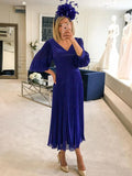 Genesis A-Line/Princess Chiffon Ruffles V-neck 3/4 Sleeves Tea-Length Mother of the Bride Dresses SJSP0020295