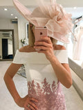 Maud Sheath/Column Lace Off-the-Shoulder Sleeveless Tea-Length Mother of the Bride Dresses SJSP0020296