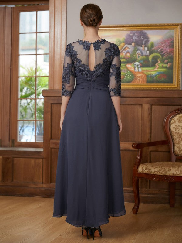 Maggie A-Line/Princess Chiffon Applique Scoop 3/4 Sleeves Asymmetrical Mother of the Bride Dresses SJSP0020346
