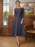 Jessica A-Line/Princess Chiffon Lace Scoop 3/4 Sleeves Tea-Length Mother of the Bride Dresses SJSP0020347
