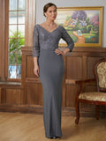 Logan Sheath/Column Jersey Lace V-neck 3/4 Sleeves Floor-Length Mother of the Bride Dresses SJSP0020332