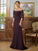 Mary Sheath/Column Stretch Crepe Lace Square 1/2 Sleeves Sweep/Brush Train Mother of the Bride Dresses SJSP0020329