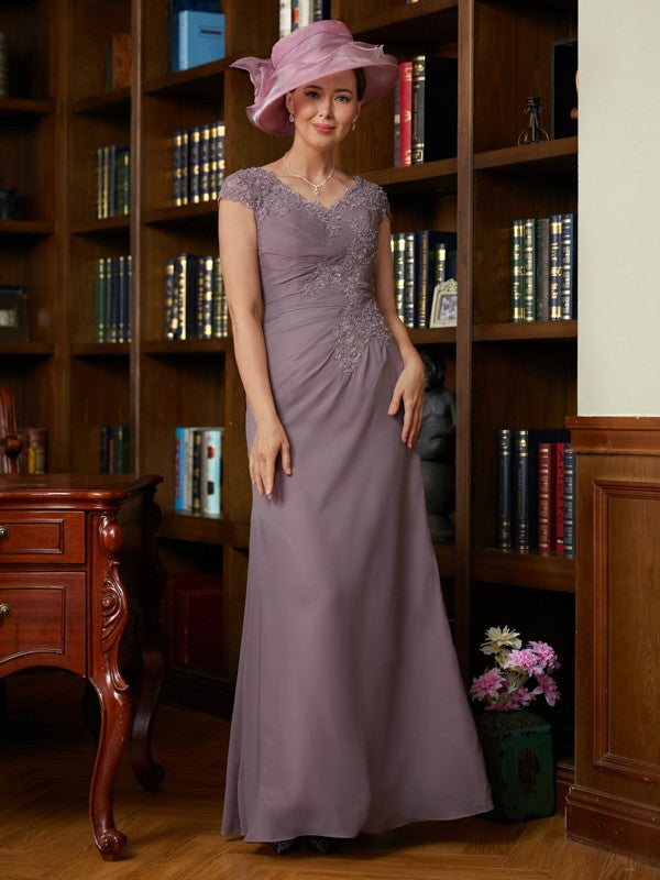 Karley Sheath/Column Chiffon Lace V-neck Short Sleeves Floor-Length Mother of the Bride Dresses SJSP0020339