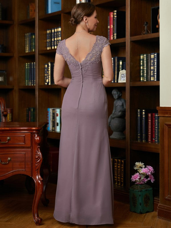 Karley Sheath/Column Chiffon Lace V-neck Short Sleeves Floor-Length Mother of the Bride Dresses SJSP0020339