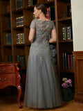 Urania A-Line/Princess Tulle Lace Scoop Short Sleeves Floor-Length Mother of the Bride Dresses SJSP0020310