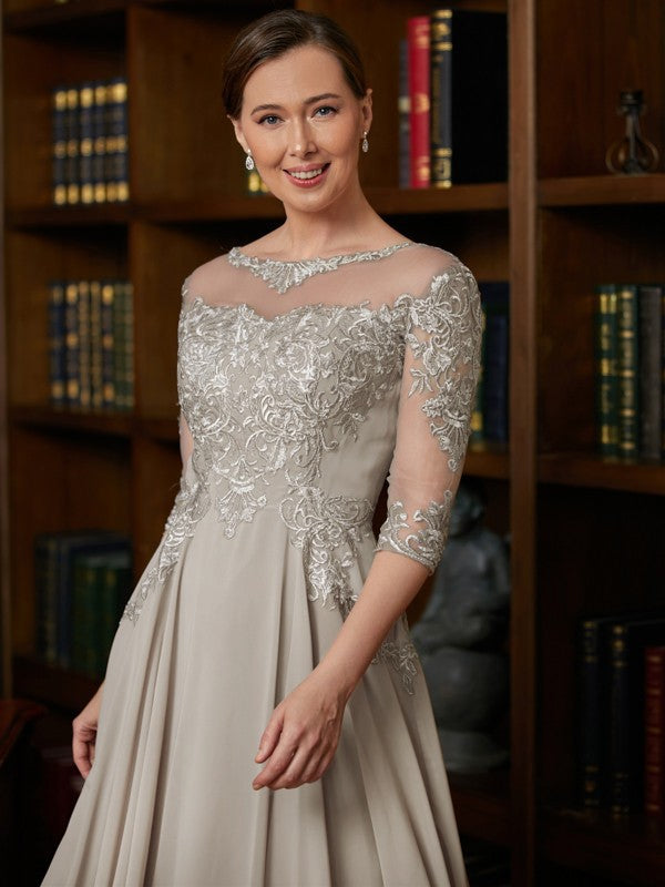 Rose A-Line/Princess Chiffon Lace Scoop 3/4 Sleeves Tea-Length Mother of the Bride Dresses SJSP0020300