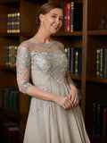 Rose A-Line/Princess Chiffon Lace Scoop 3/4 Sleeves Tea-Length Mother of the Bride Dresses SJSP0020300