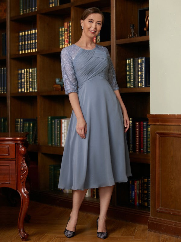 Julianne A-Line/Princess Chiffon Lace Scoop 1/2 Sleeves Tea-Length Mother of the Bride Dresses SJSP0020356