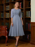 Julianne A-Line/Princess Chiffon Lace Scoop 1/2 Sleeves Tea-Length Mother of the Bride Dresses SJSP0020356