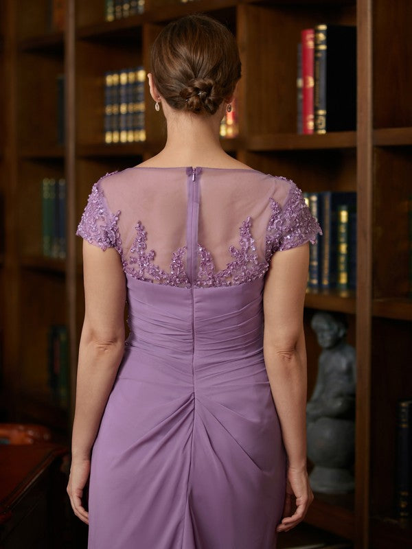 Eloise Sheath/Column Chiffon Applique Scoop Short Sleeves Tea-Length Mother of the Bride Dresses SJSP0020317