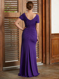 Maia Sheath/Column Jersey Beading Square Short Sleeves Floor-Length Mother of the Bride Dresses SJSP0020333