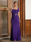 Maia Sheath/Column Jersey Beading Square Short Sleeves Floor-Length Mother of the Bride Dresses SJSP0020333