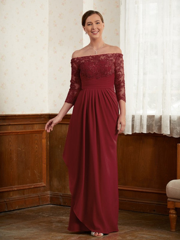 Lydia A-Line/Princess Stretch Crepe Lace Off-the-Shoulder 3/4 Sleeves Floor-Length Mother of the Bride Dresses SJSP0020350