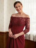 Lydia A-Line/Princess Stretch Crepe Lace Off-the-Shoulder 3/4 Sleeves Floor-Length Mother of the Bride Dresses SJSP0020350