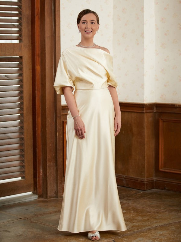 Raina Sheath/Column Charmeuse Ruched Off-the-Shoulder Short Sleeves Floor-Length Mother of the Bride Dresses SJSP0020309