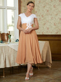 Brielle A-Line/Princess Chiffon Lace V-neck Sleeveless Tea-Length Mother of the Bride Dresses SJSP0020364