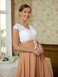 Brielle A-Line/Princess Chiffon Lace V-neck Sleeveless Tea-Length Mother of the Bride Dresses SJSP0020364